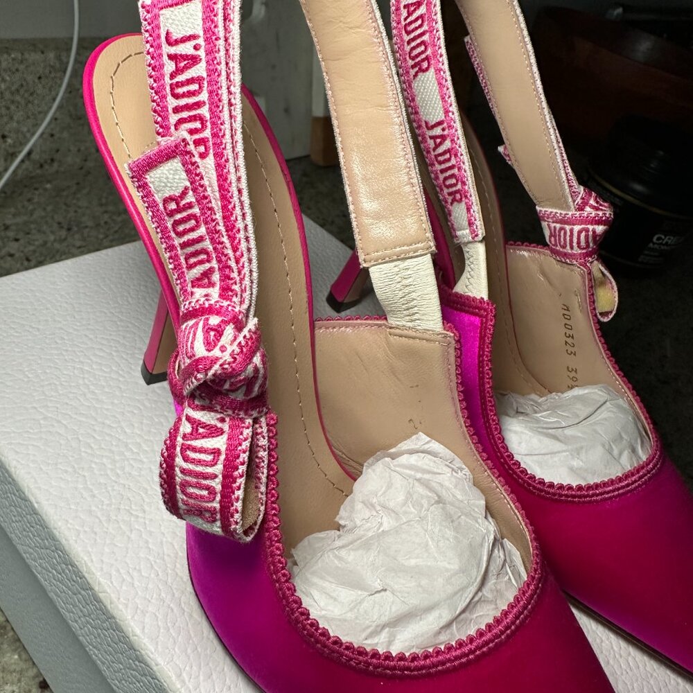 Dior Pink Satin J'Adior Slingback Pointed Toe Heels - Picture 7 of 12
